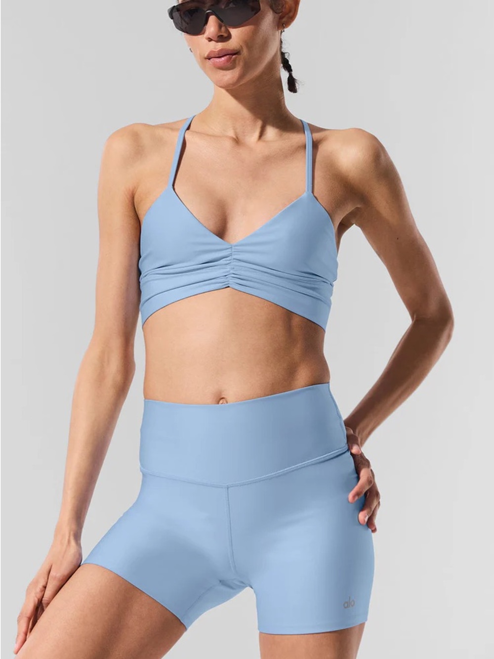 ALO Yoga Light Blue High-Rise Bike Shorts